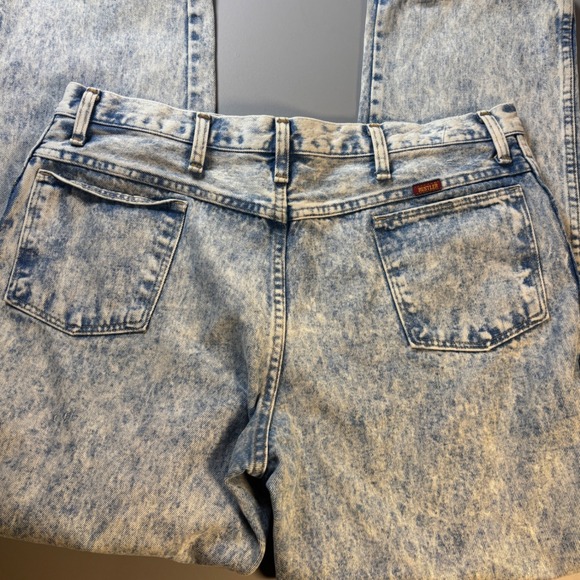 Vintage Rustler Brand Mens Jeans 39x30 Acid Wash Denim Straight Leg Zip Fly 80s - Picture 9 of 9